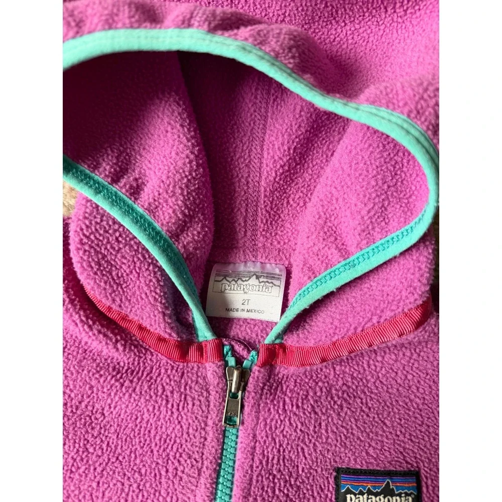 Patagonia Kids Synchilla Full Zip‎ Fleece Hoodie Magenta Purple Teal Trim 2T